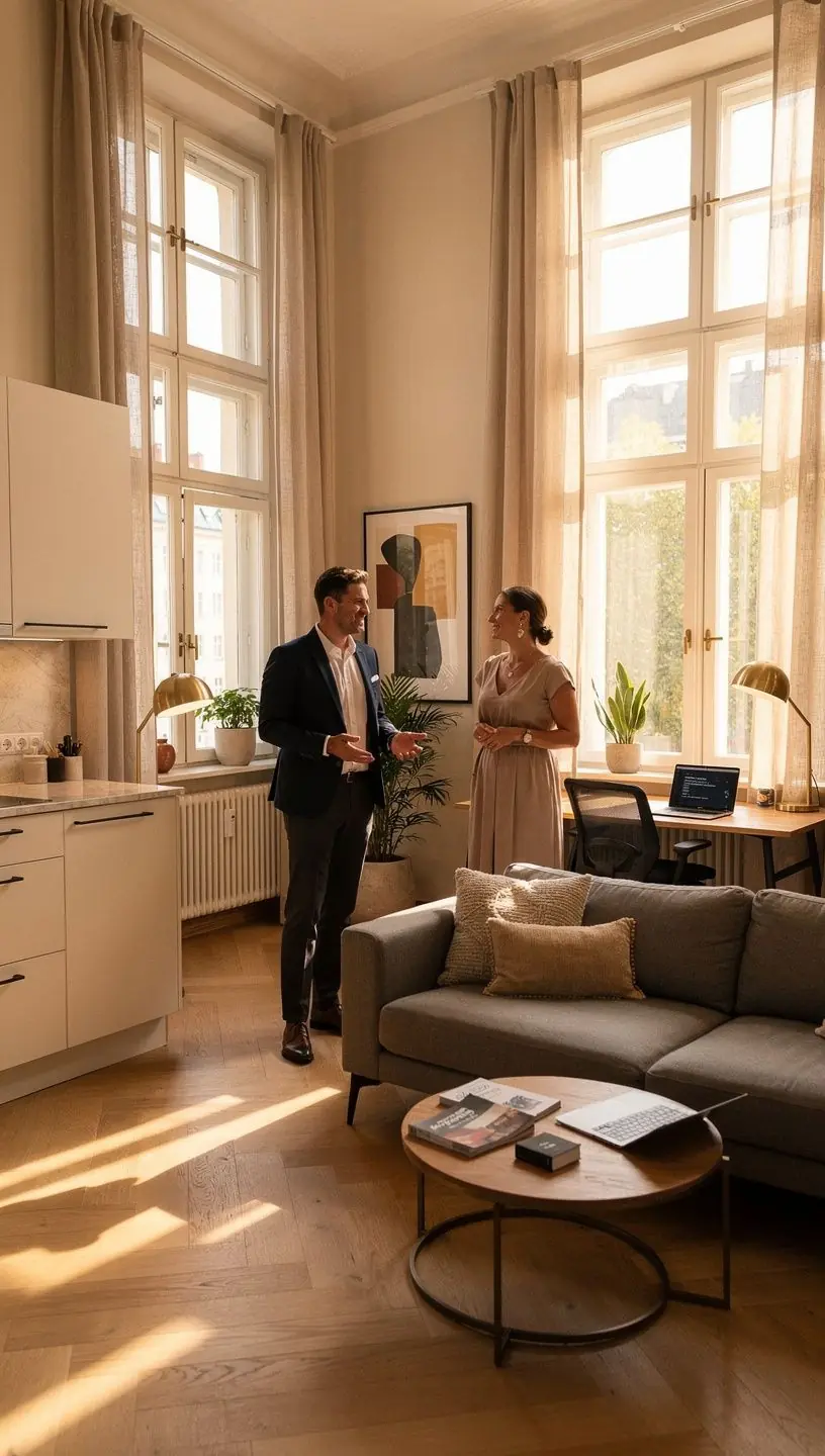 Besucher bei einer Besichtigung einer Investitionsimmobilie.